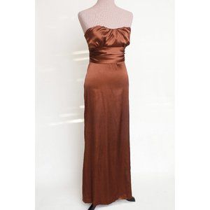 Satiny Orange Rust Strapless Long Dress Size Small